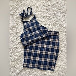 NUDE Blue and White Plaid Set